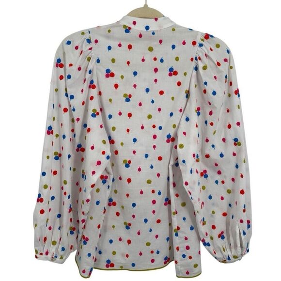 Vilagallo Puff Sleeve Button Front Shirt White/Multi Embroidered Polka Dots 40 - Picture 8 of 10